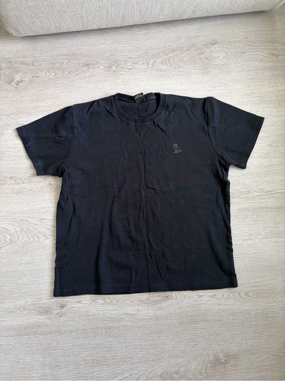 OVO Black Short Sleeve Crewneck Tee with Tonal Owl Logo
